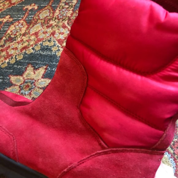 Lands End Red Suede Winter Snow Boots Fleece Lined Ladies Boots SZ 8 - Picture 5 of 12